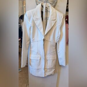 Maniere De Voir White Mini Dress with Zipper Detail